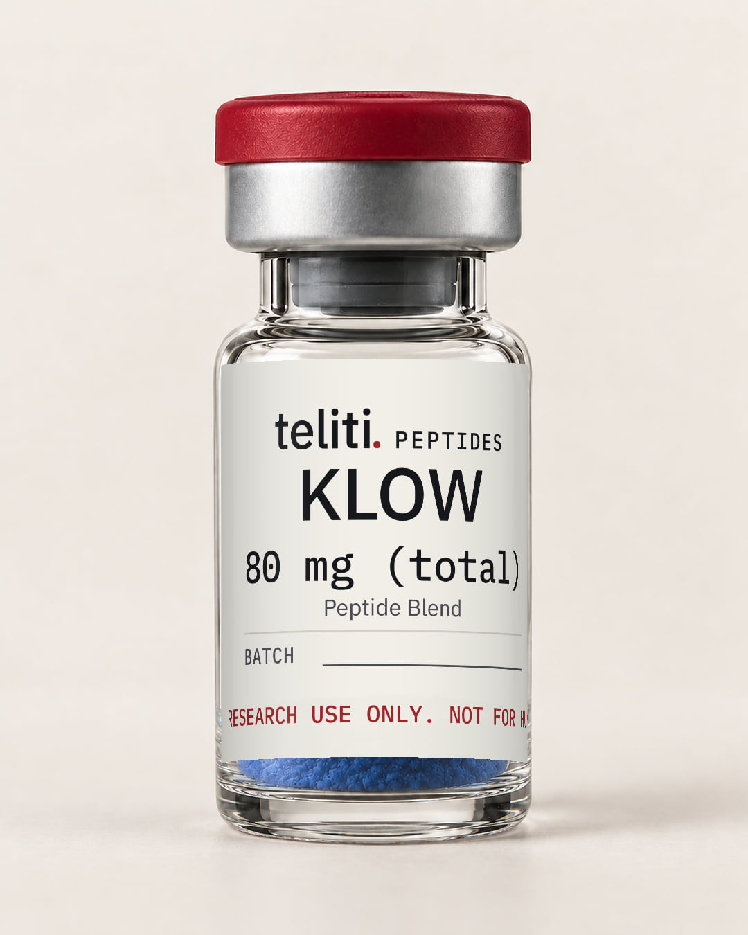 KLOW 80 mg (total) lyophilised blend in a 3 mL vial with the Teliti Peptides label